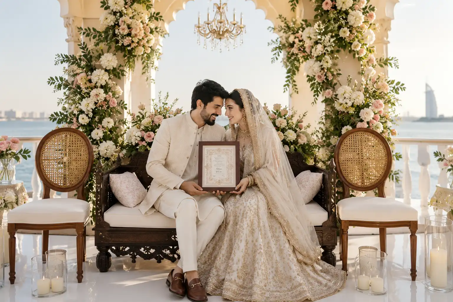 Wedding planner coordinating a luxury wedding setup and décor at a Dubai venue