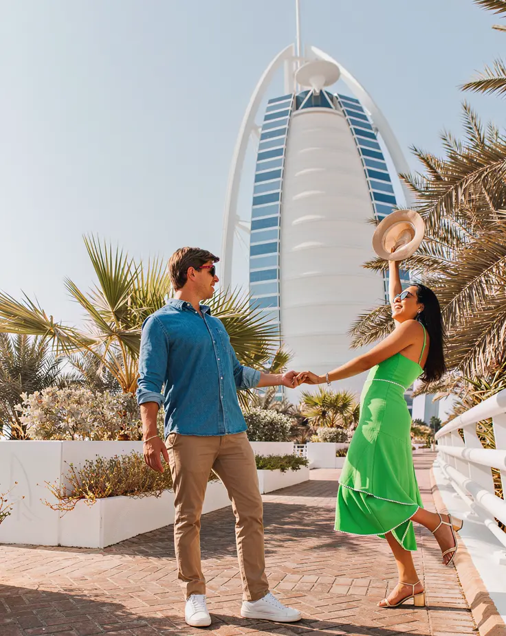 Bride and groom wedding photography with Burj Al Arab in Dubai