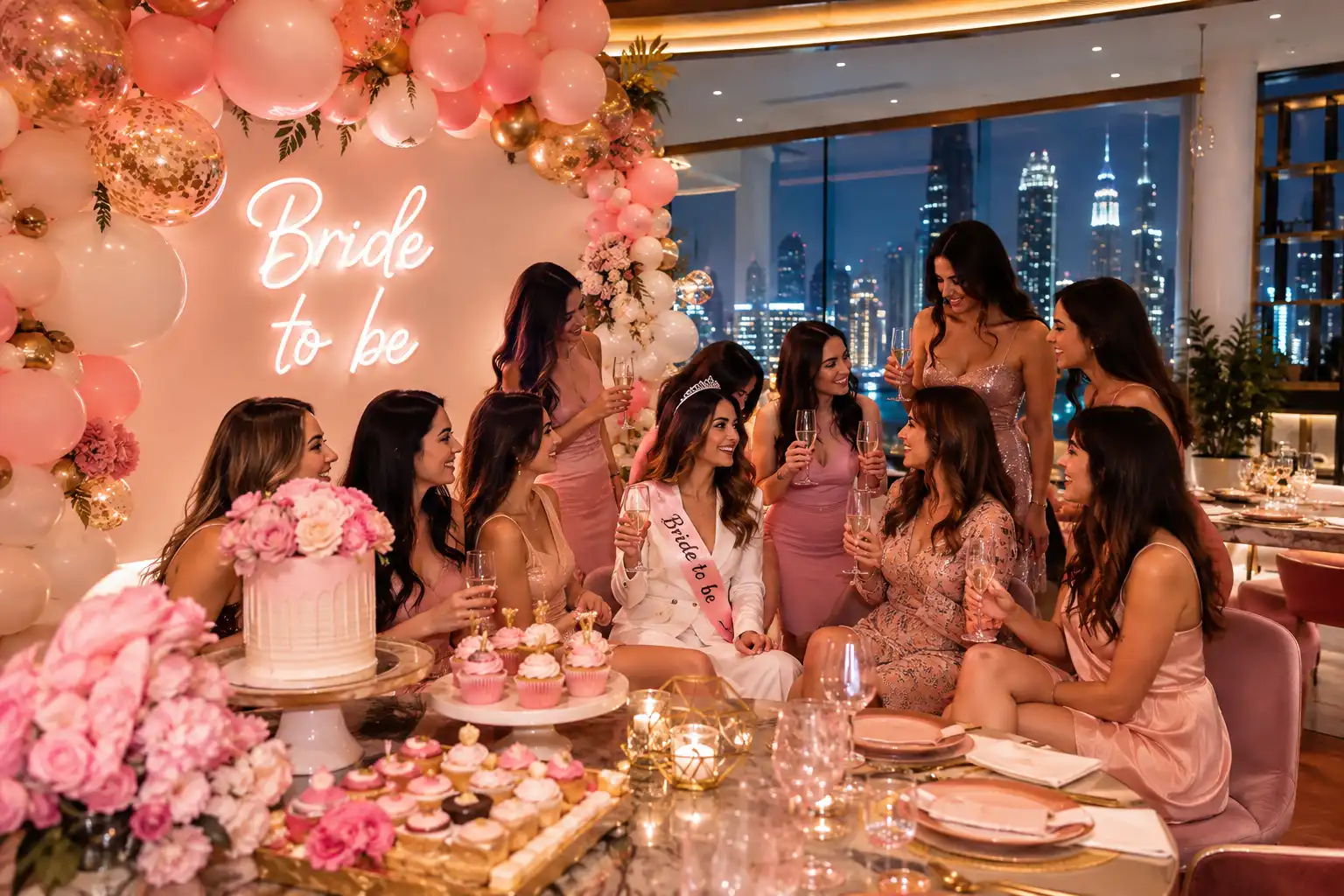 Glamorous Pink Bachelorette Party Planner at Night