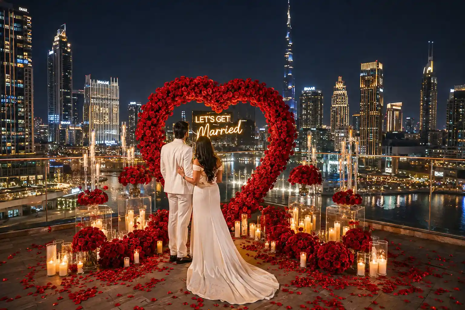 Romantic Rooftop Proposal Beneath Dubai Lights