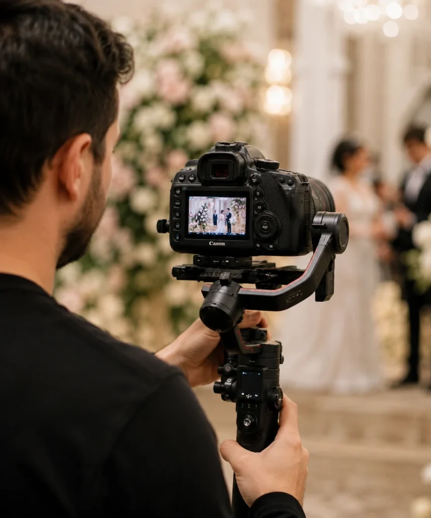 Professional wedding videographer filming a Dubai wedding